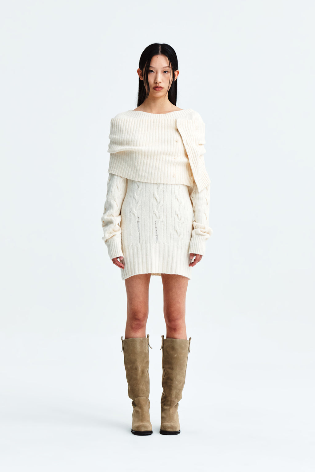 Matin Kim - Damage Point Cable Knit Dress (Ivory) product image 10 | TRAB K-Fashion Australia