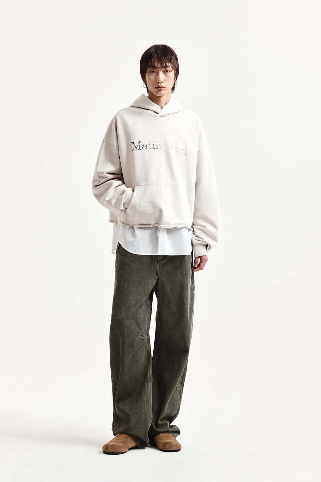 Matin Kim - Raw Edge Hem Sweat Hoody (Light Beige) product image 13 | TRAB K-Fashion Australia