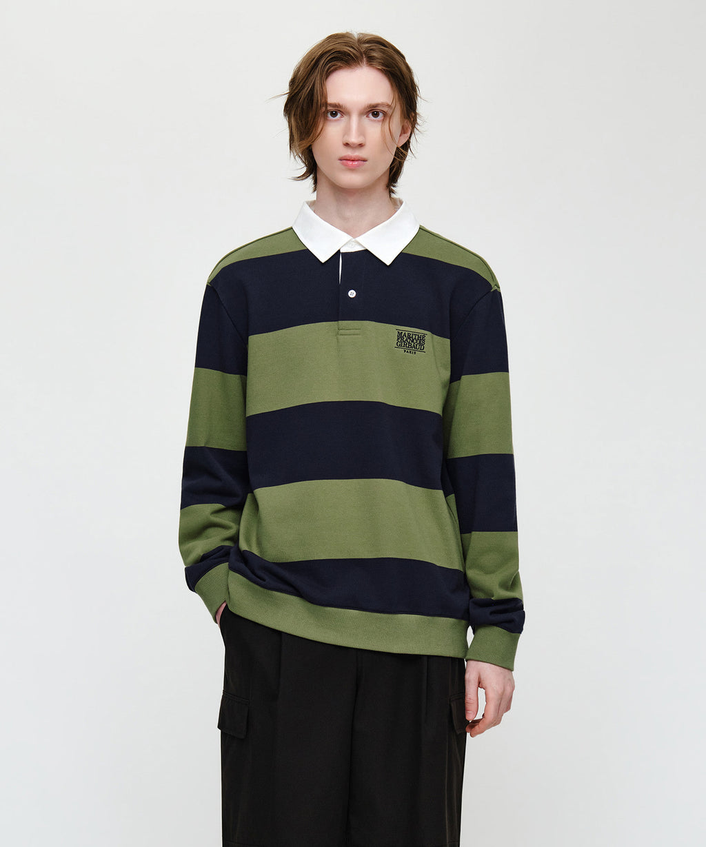 Marithe & Francois Girbaud - Small Classic Logo Rugby Stripe Sweatshirt (Navy) product image 1 | TRAB K-Fashion Australia