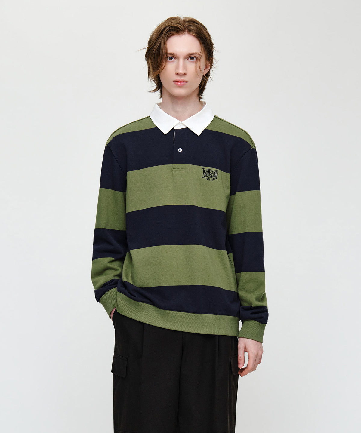 Marithe & Francois Girbaud - Small Classic Logo Rugby Stripe Sweatshirt (Navy) product image 1 | TRAB K-Fashion Australia