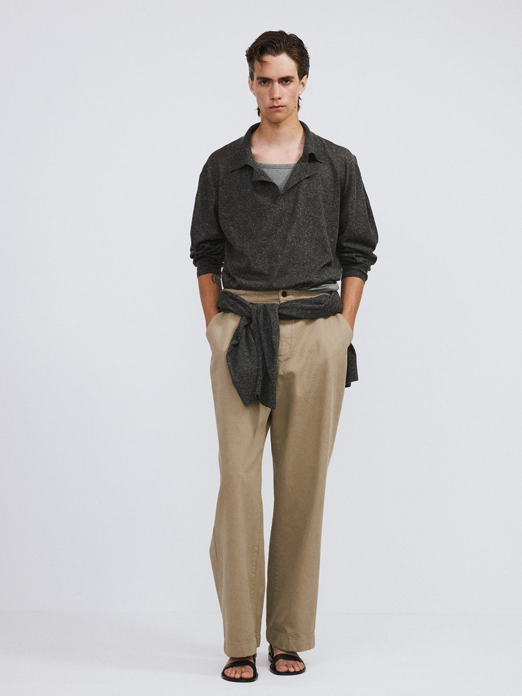 Recto - Linen Blend Polo Top (Charcoal Grey) product image 1 | TRAB K-Fashion Australia