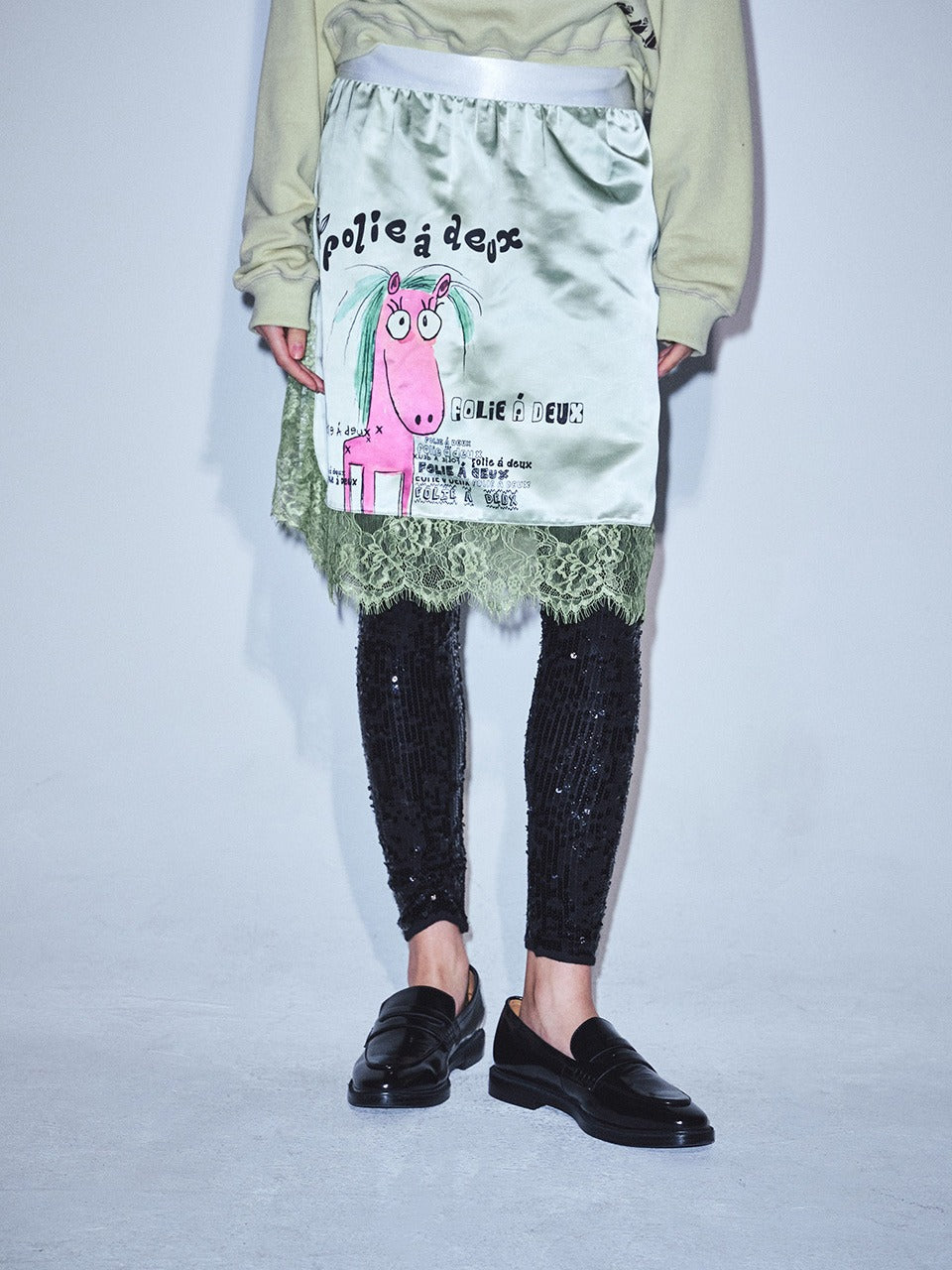 Mardi Mercredi - Midi Skirt Drawing Folie A Deaux (Mint) product image 1 | TRAB K-Fashion Australia