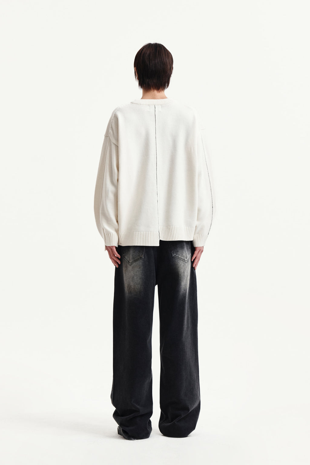 Matin Kim - Asymmetric Logo Knit Pullover (Ivory) product image 12 | TRAB K-Fashion Australia