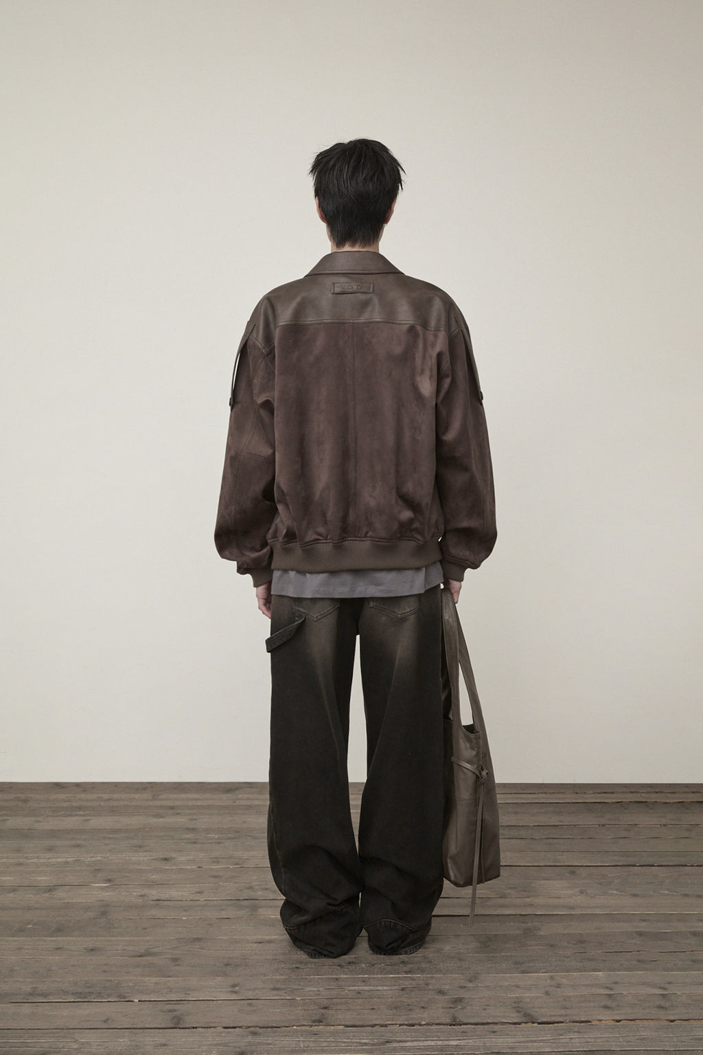 Matin Kim - Suede Mix Leather Zip Up Jumper (Brown) product image 7 | TRAB K-Fashion Australia