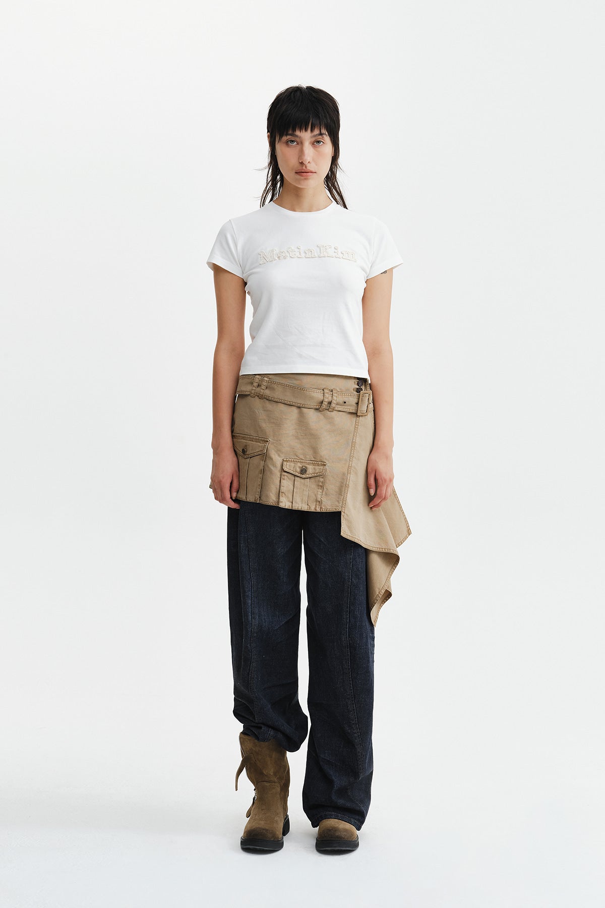 Matin Kim - Belted Layered Mini Skirt (Beige) product image 7 | TRAB K-Fashion Australia