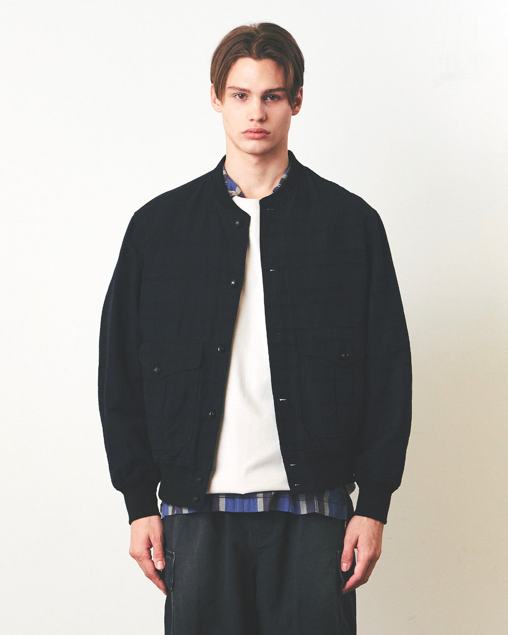 Eastlogue - Tender Blouson Jacket (Navy Linen Check) product image 2 | TRAB K-Fashion Australia