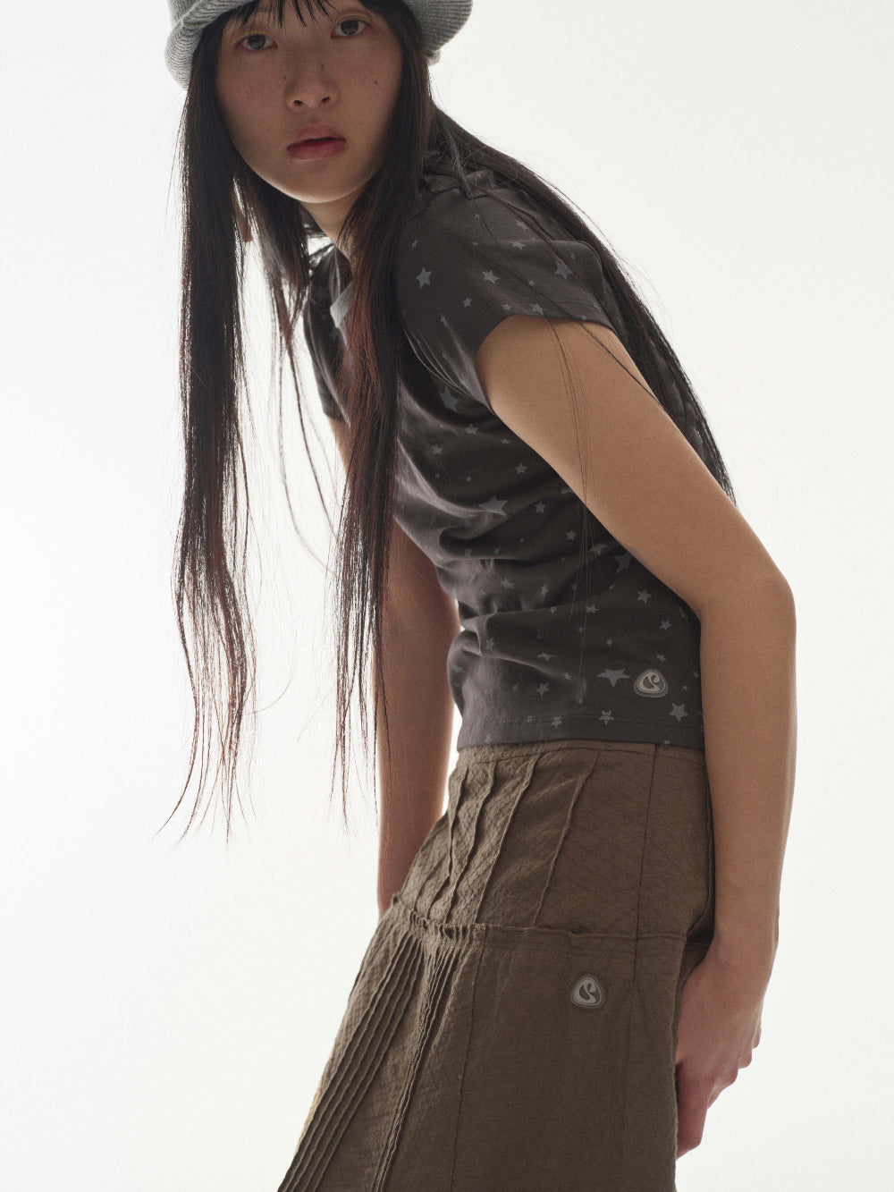 Coyseio - Flower Pintuck Skirt (Brown) product image 2 | TRAB K-Fashion Australia