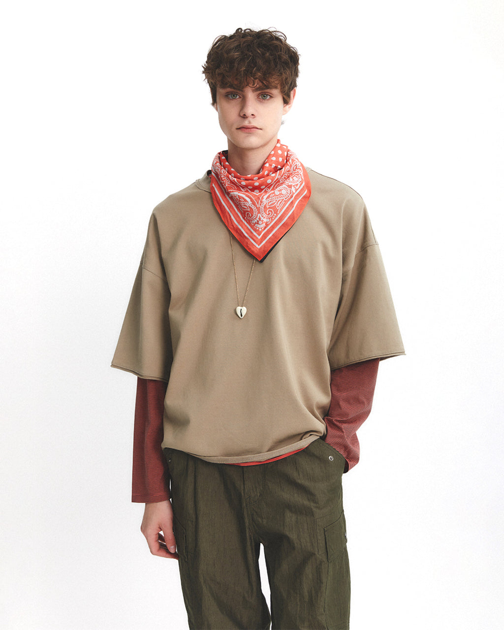 Eastlogue - Square Silk Scarf (Salmon & Brown) product image 4 | TRAB K-Fashion Australia