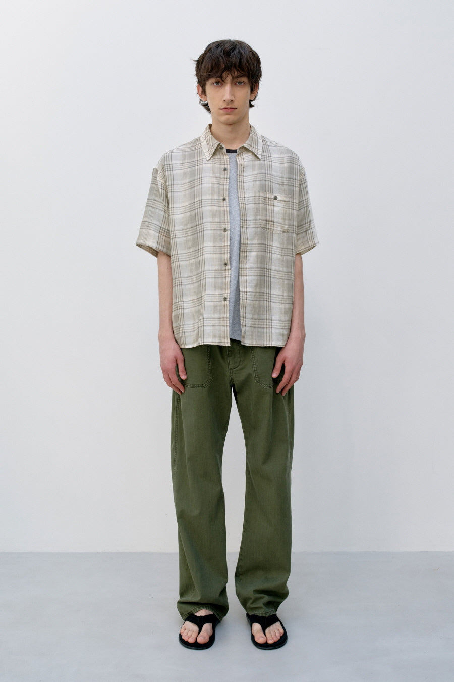 Insilence - Double Cloth Check Shirt (Mint Beige) product image 1 | TRAB K-Fashion Australia