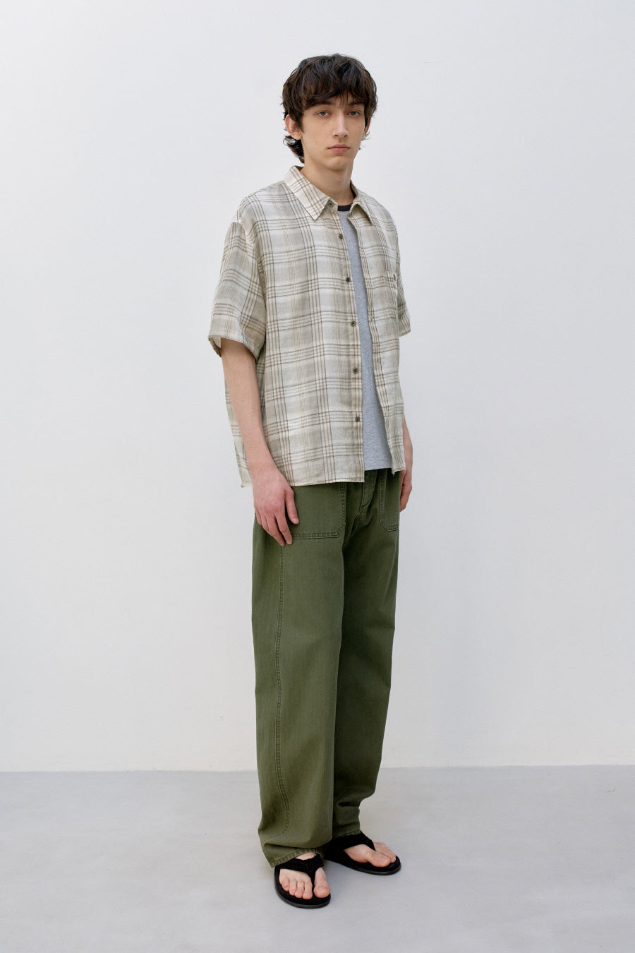 Insilence - Double Cloth Check Shirt (Mint Beige) product image 6 | TRAB K-Fashion Australia