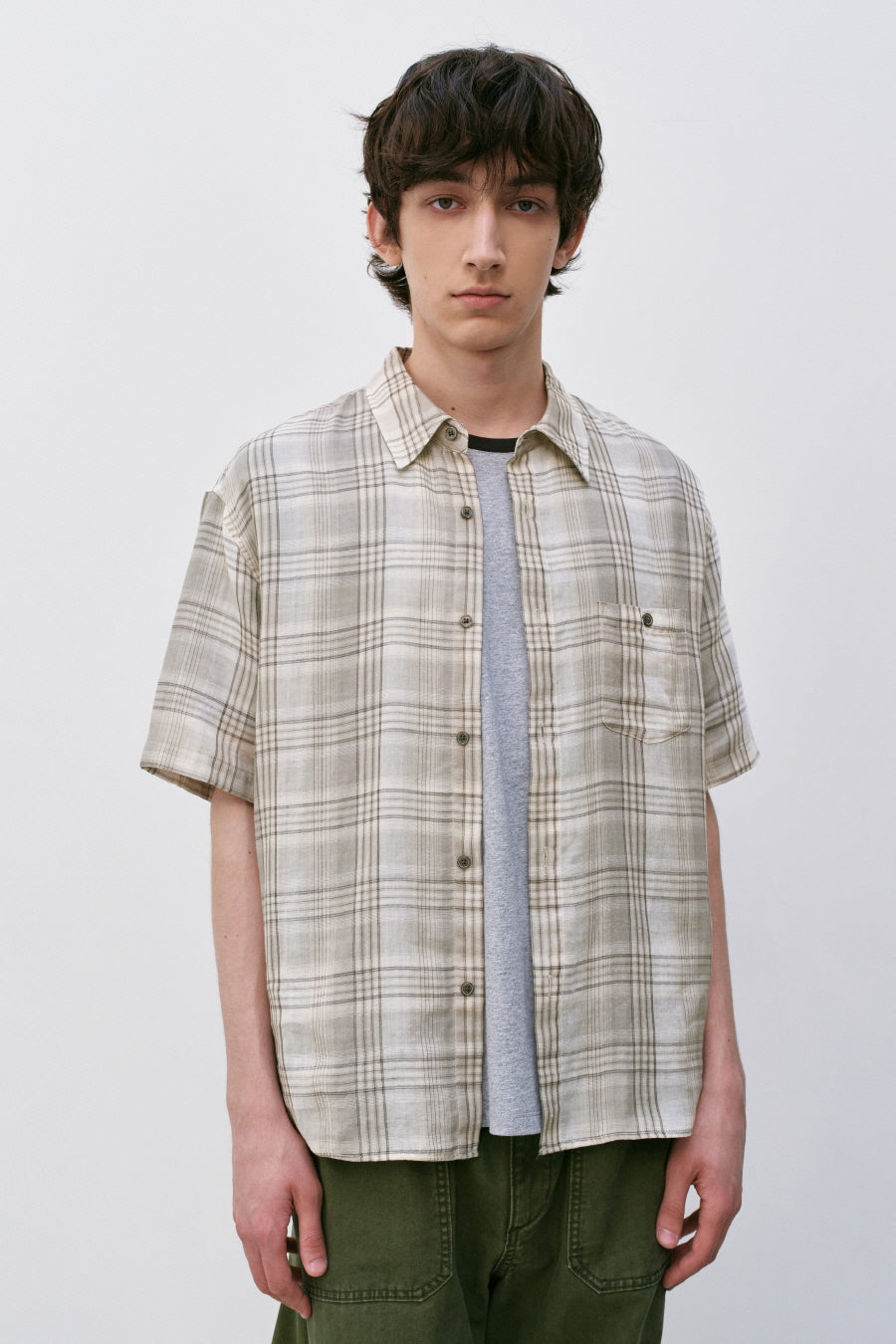Insilence - Double Cloth Check Shirt (Mint Beige) product image 2 | TRAB K-Fashion Australia