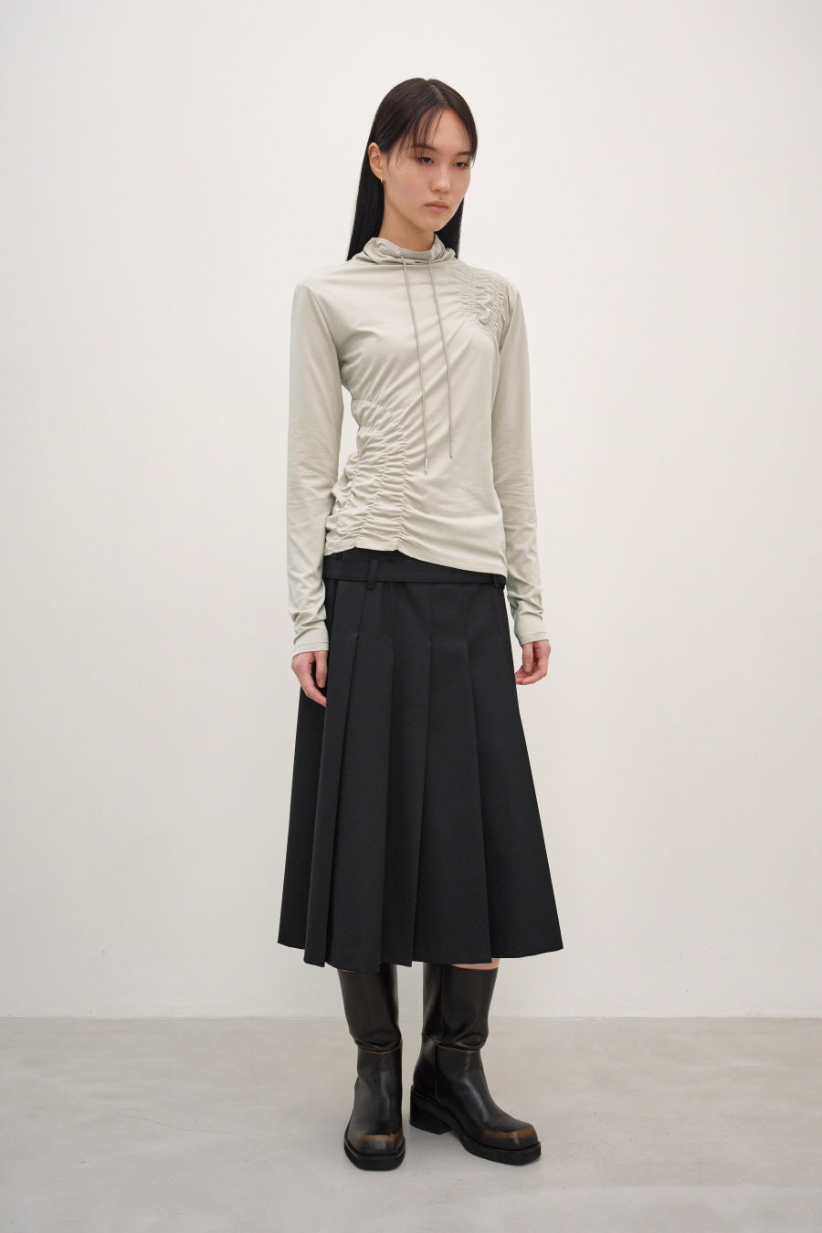 Insilence - Shirred High-Neck Top (Ash Khaki) product image 3 | TRAB K-Fashion Australia