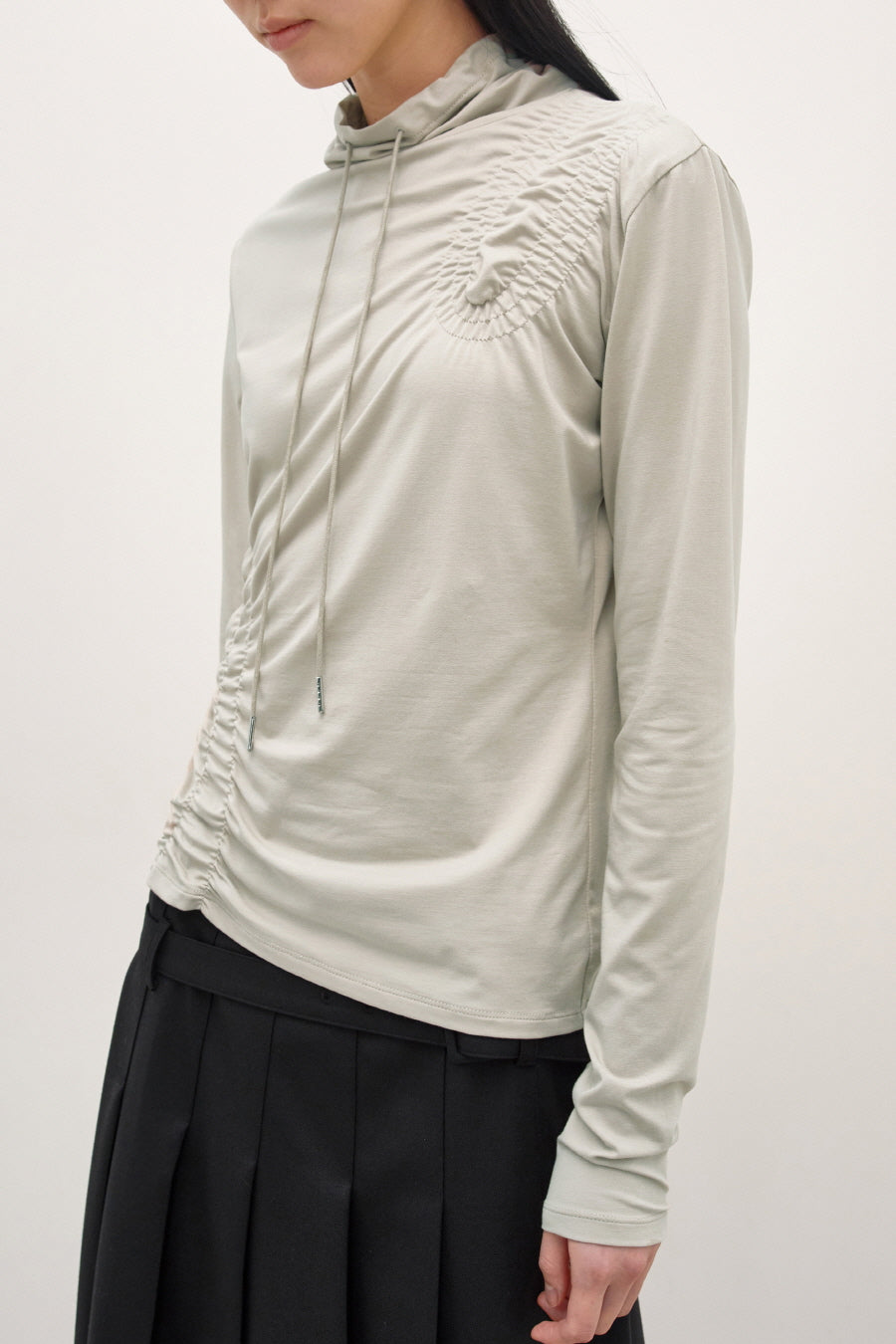 Insilence - Shirred High-Neck Top (Ash Khaki) product image 2 | TRAB K-Fashion Australia