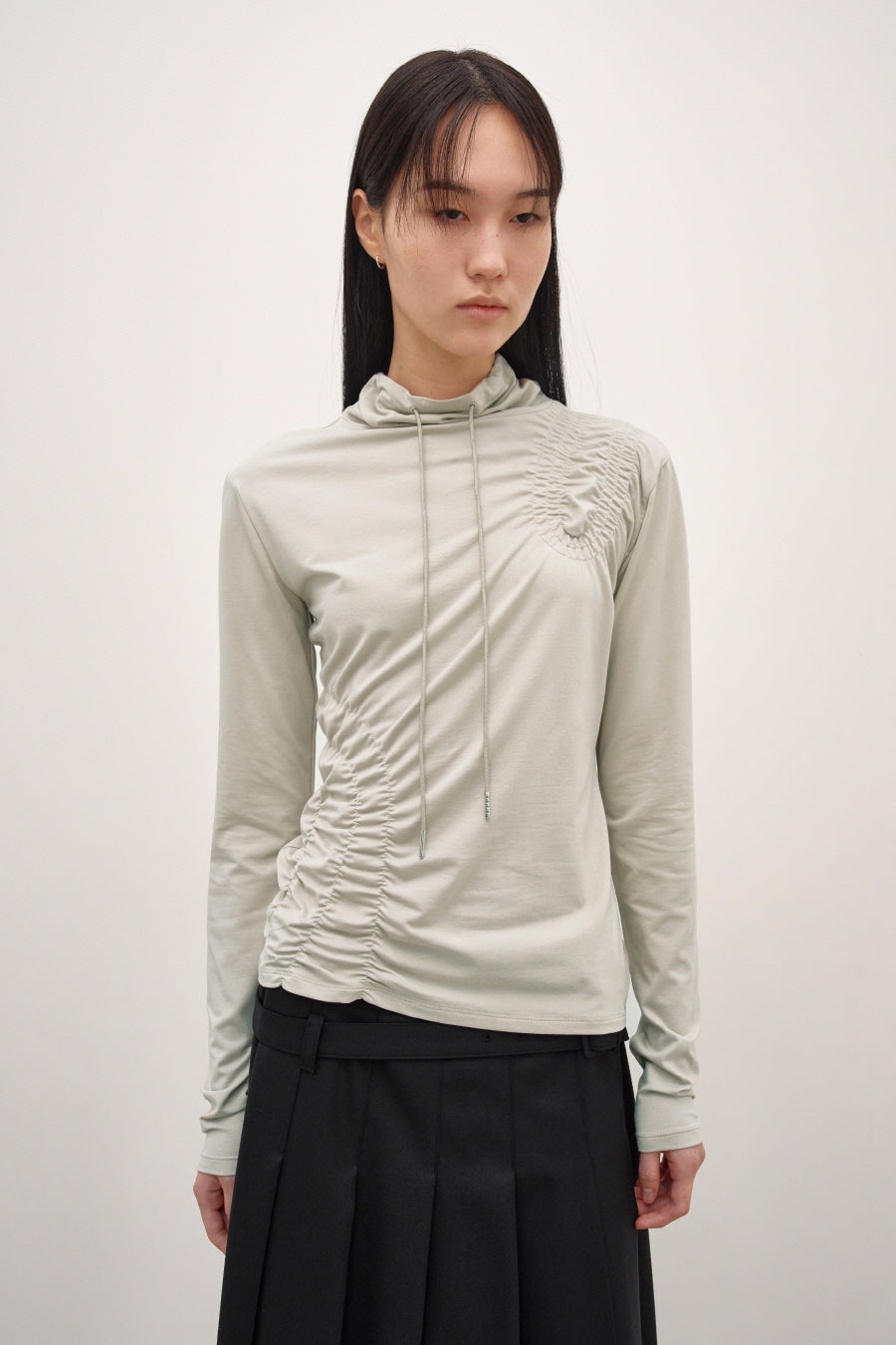 Insilence - Shirred High-Neck Top (Ash Khaki) product image 1 | TRAB K-Fashion Australia