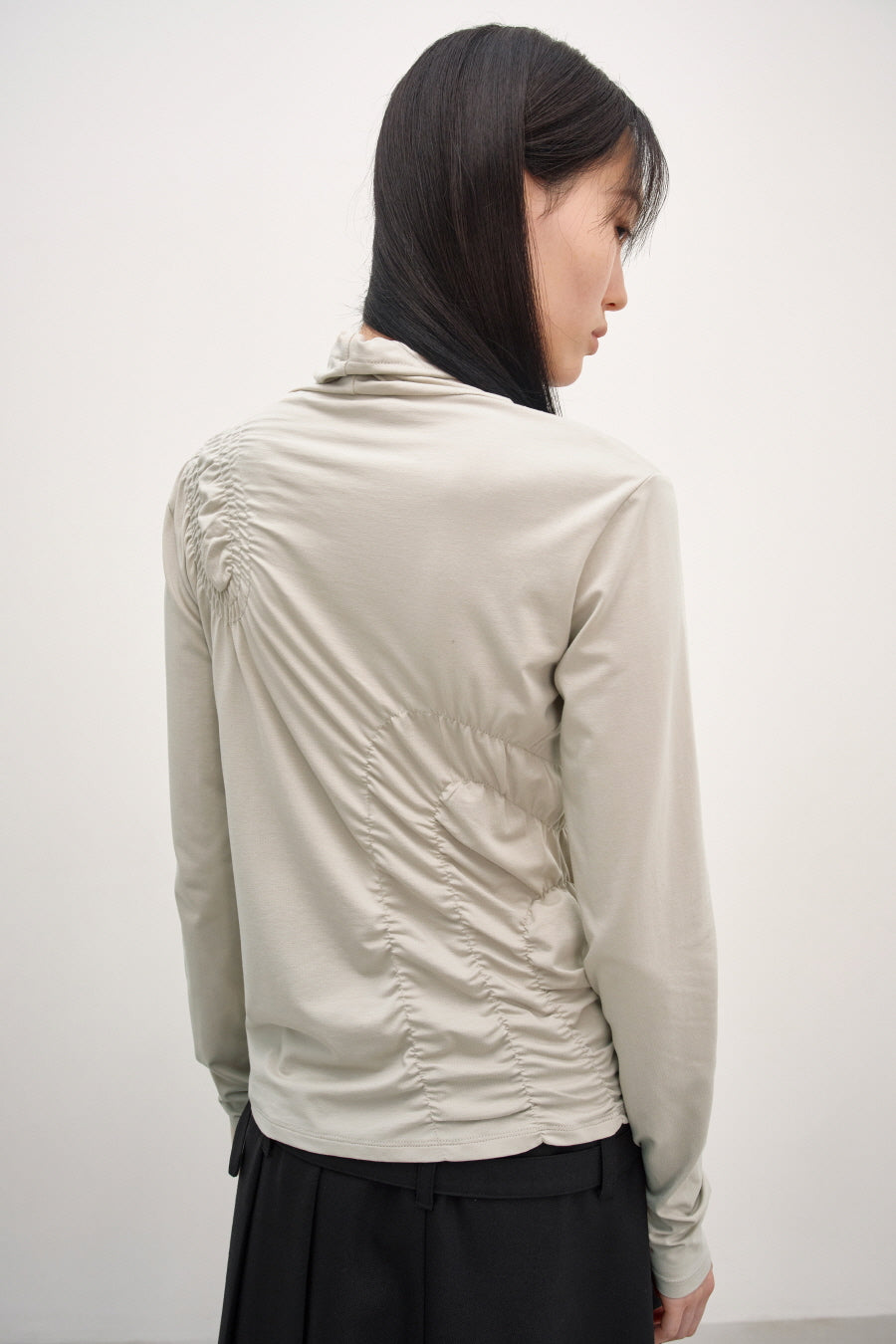 Insilence - Shirred High-Neck Top (Ash Khaki) product image 6 | TRAB K-Fashion Australia