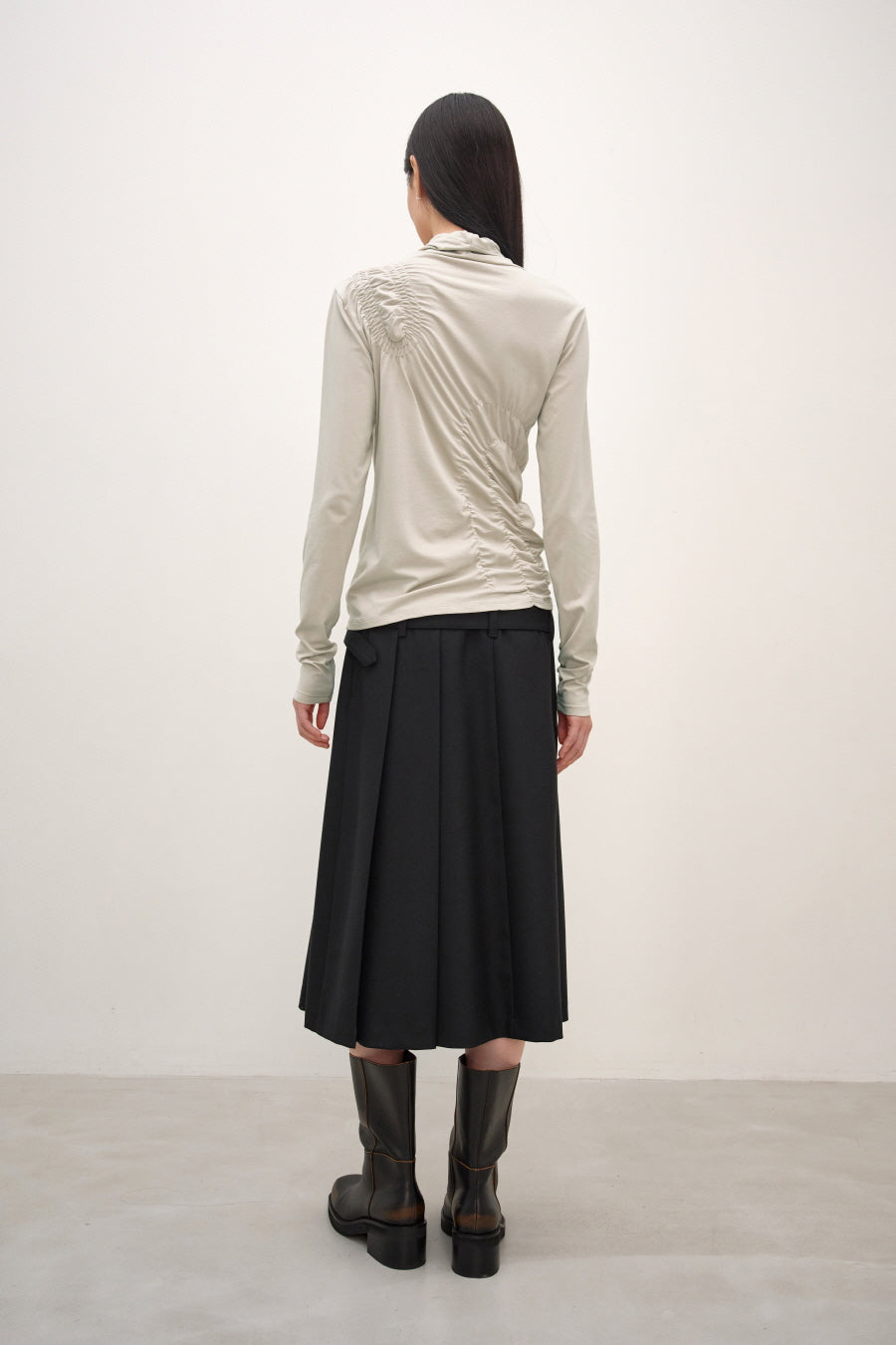 Insilence - Shirred High-Neck Top (Ash Khaki) product image 4 | TRAB K-Fashion Australia
