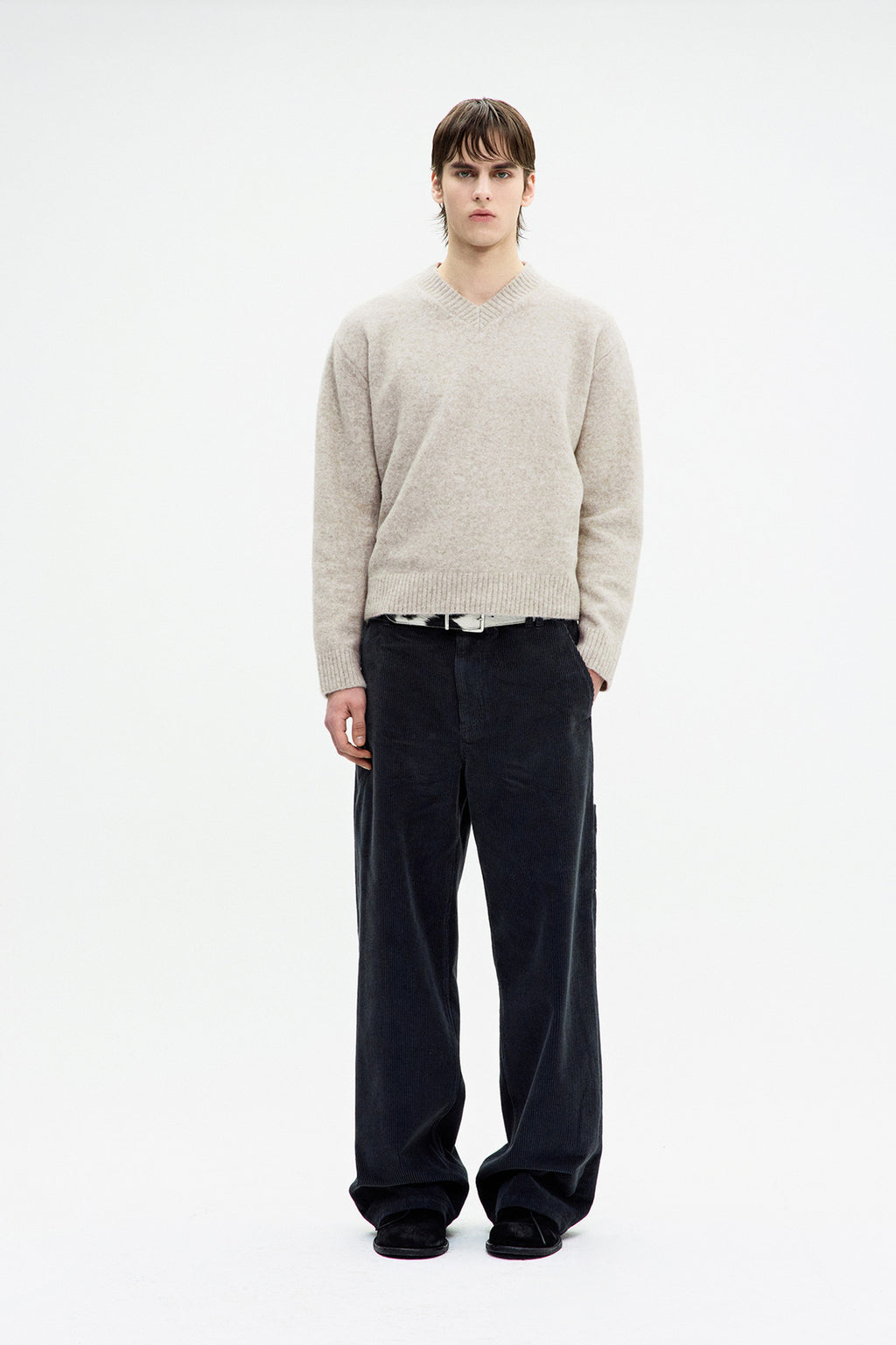 Coor - Wool Blend Hairy V-Neck Sweater (Ivory) product image 2 | TRAB K-Fashion Australia