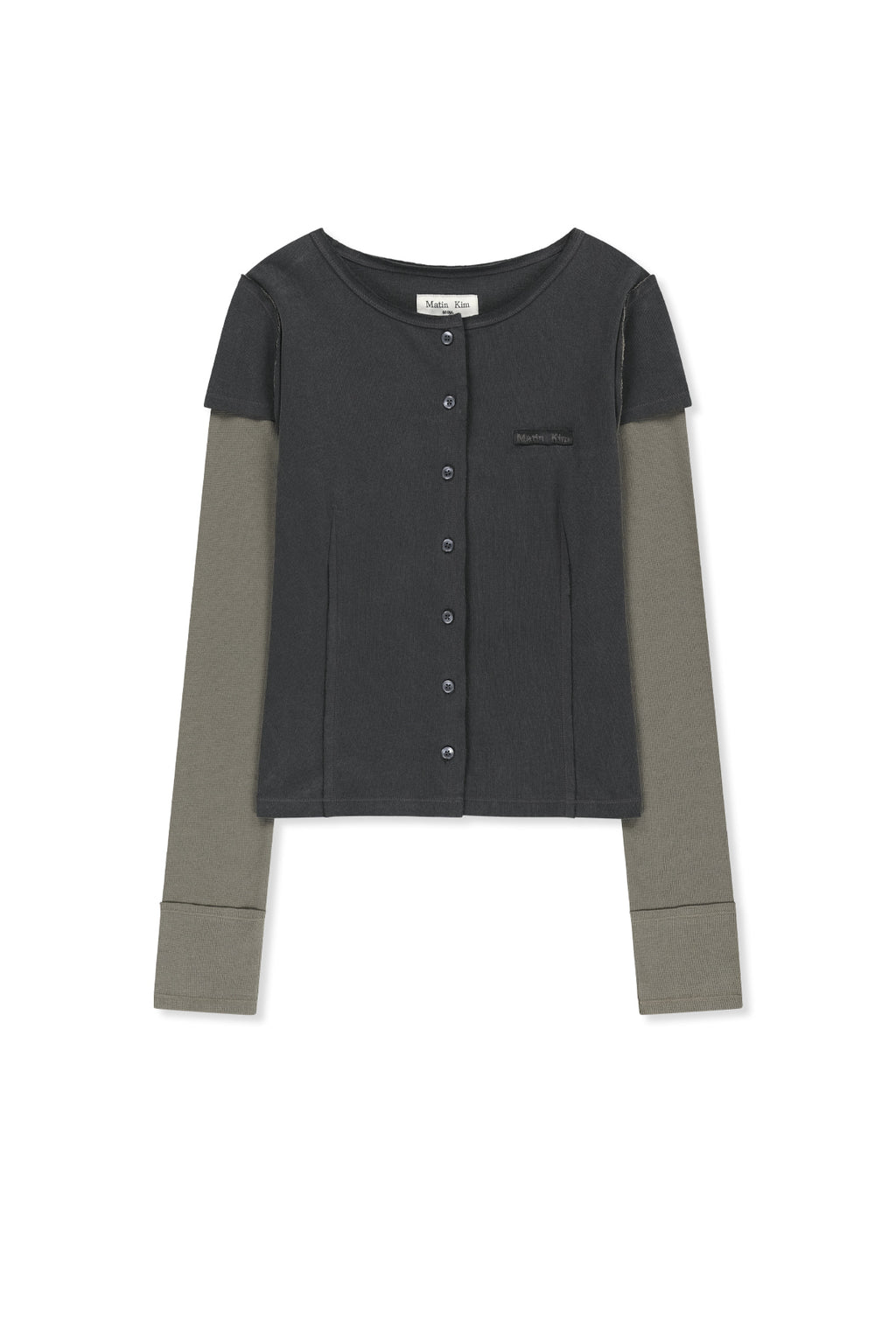 Matin Kim - Faded Color Block Layered Button Top (Charcoal) product image 1 | TRAB K-Fashion Australia
