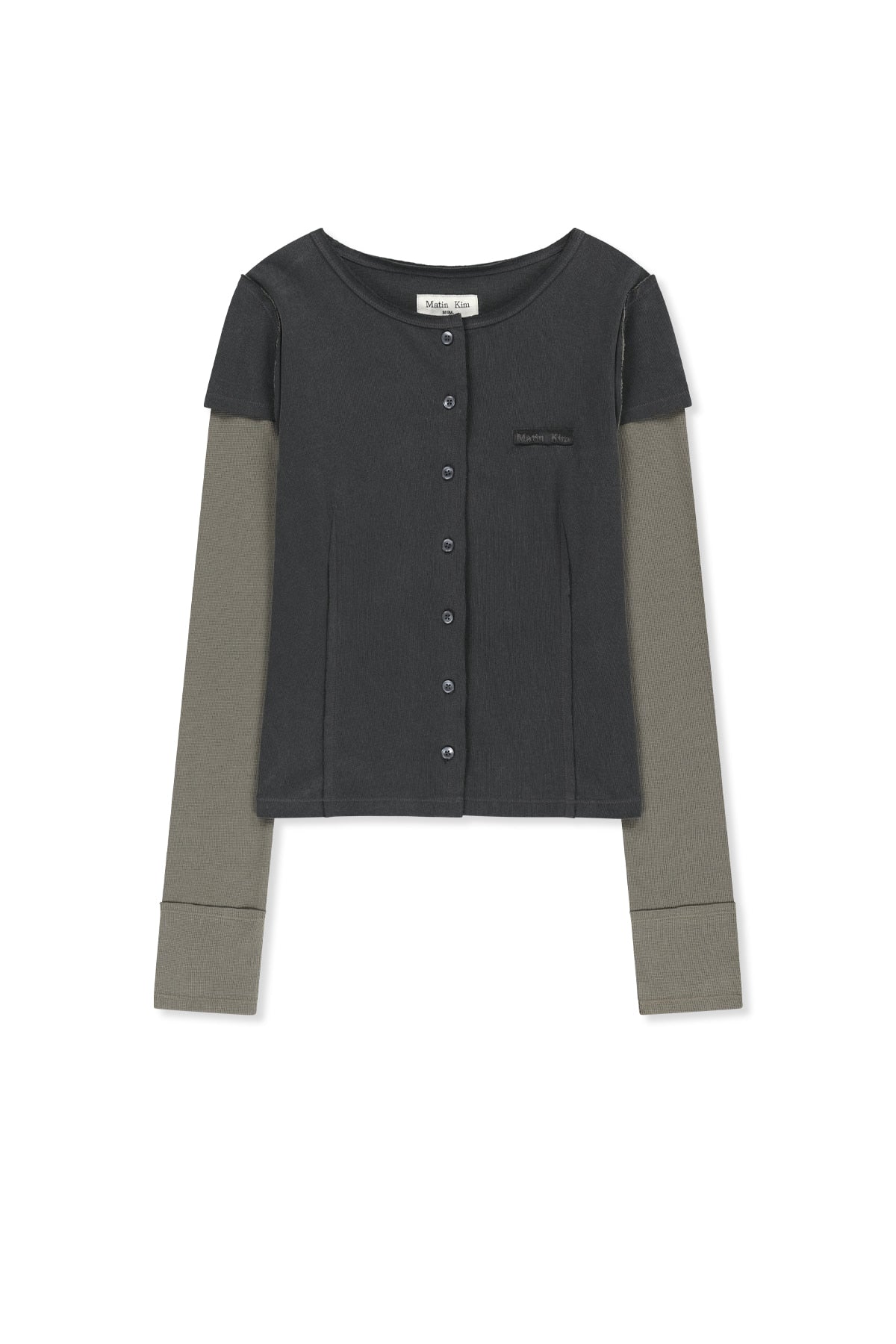 Matin Kim - Faded Color Block Layered Button Top (Charcoal) product image 1 | TRAB K-Fashion Australia