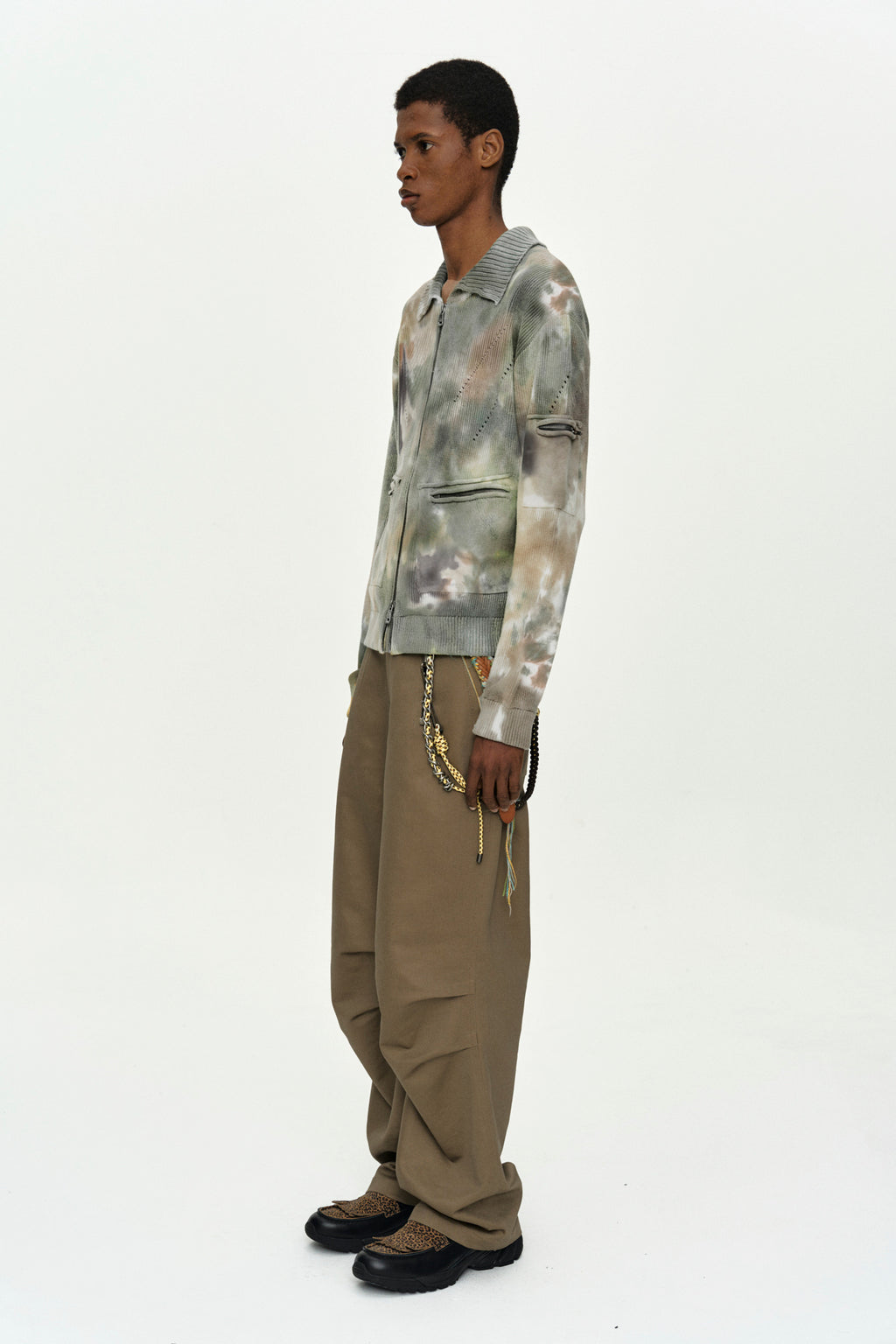 Andersson Bell - Multi-Dyed Knit Zip-Up Sweater (Green/Beige) product image 2 | TRAB K-Fashion Australia