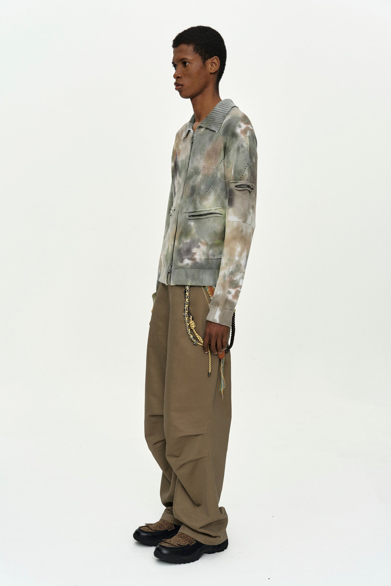 Andersson Bell - Multi-Dyed Knit Zip-Up Sweater (Green/Beige) product image 2 | TRAB K-Fashion Australia