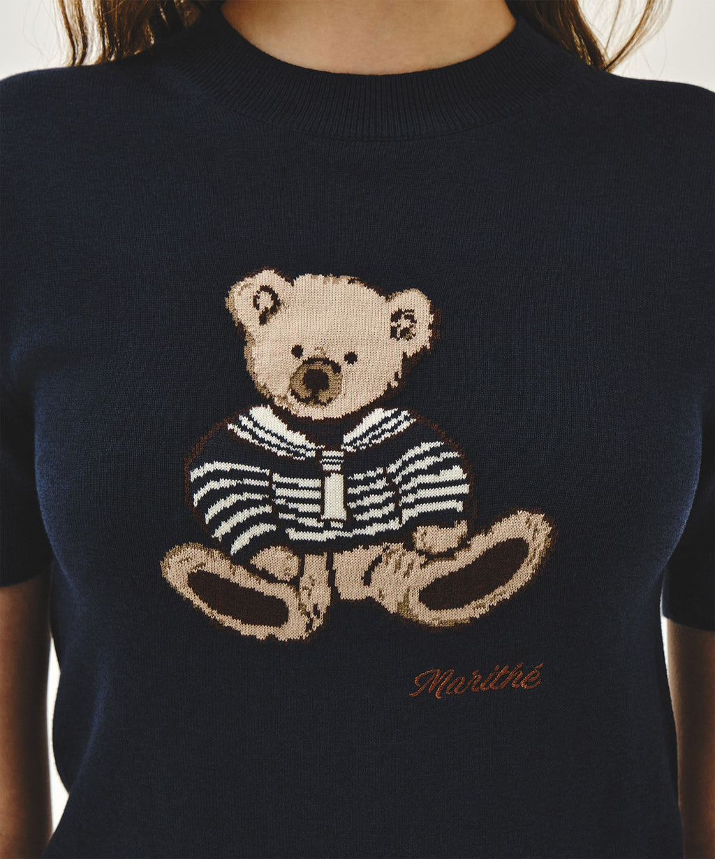 Marithe & Francois Girbaud - Doodle Bear Half Knit Pullover (Navy) product image 4 | TRAB K-Fashion Australia