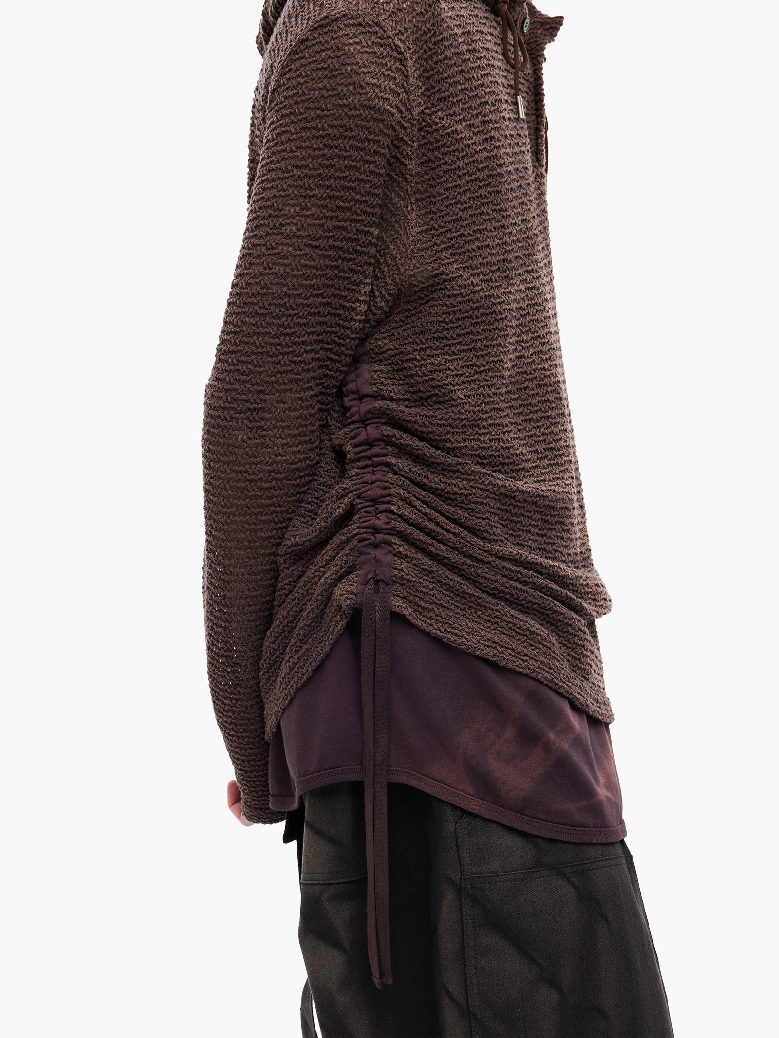 Jiyong Kim - Sun-Bleached Layered Net Hoodie (Burgundy) product image 8 | TRAB K-Fashion Australia
