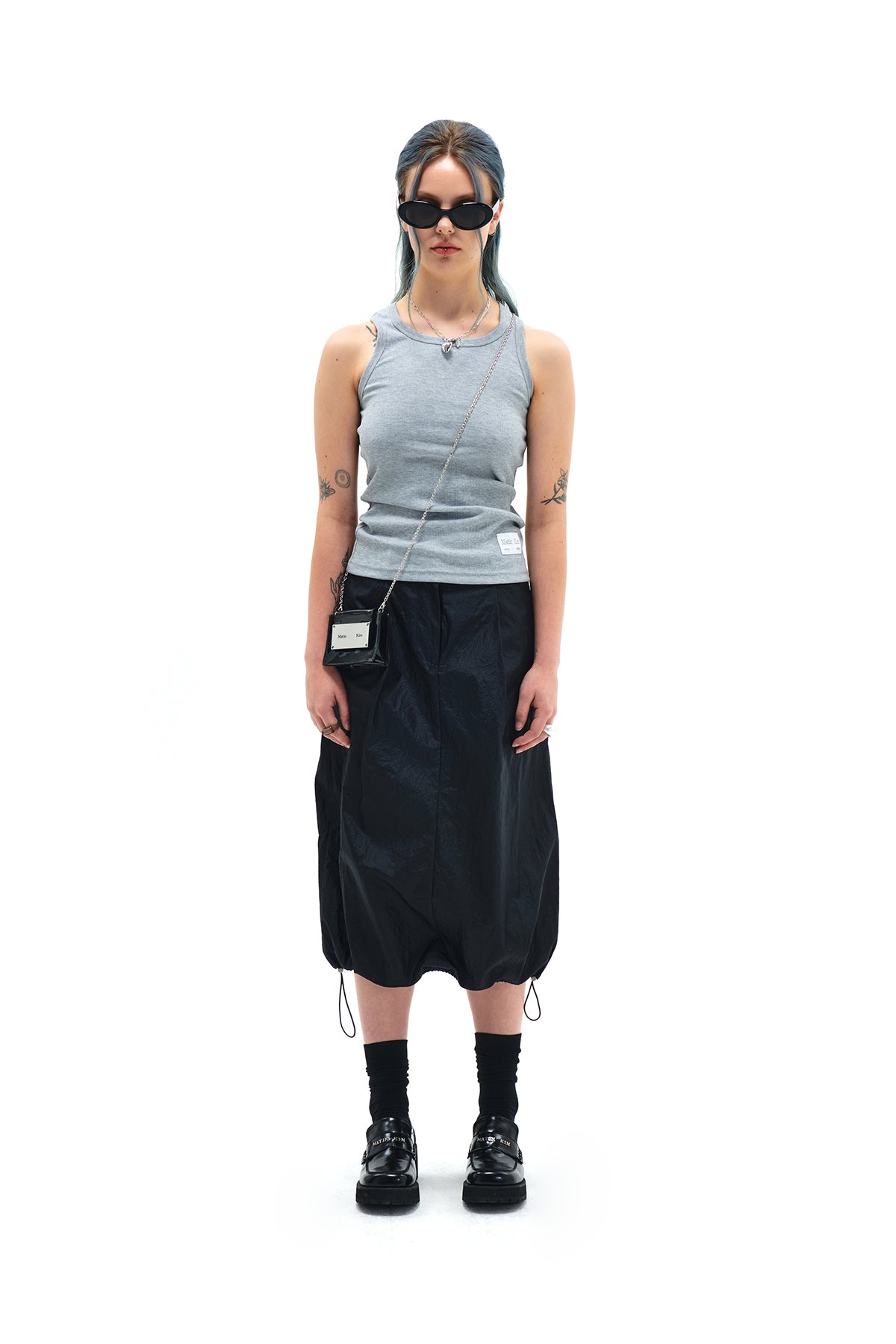 Matin Kim - Glossy Volume Midi Skirt (Black) product image 5 | TRAB K-Fashion Australia