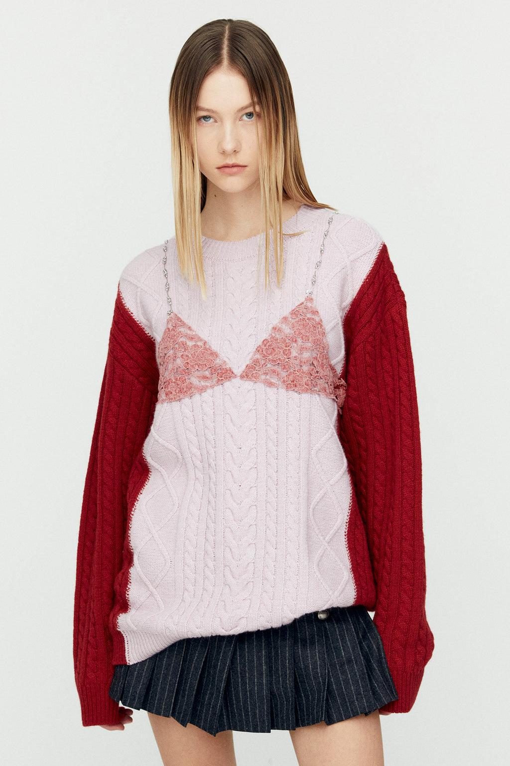 Andersson Bell - Lace Lingerie Boyfriend-Fit Knit (Pink) product image 5 | TRAB K-Fashion Australia