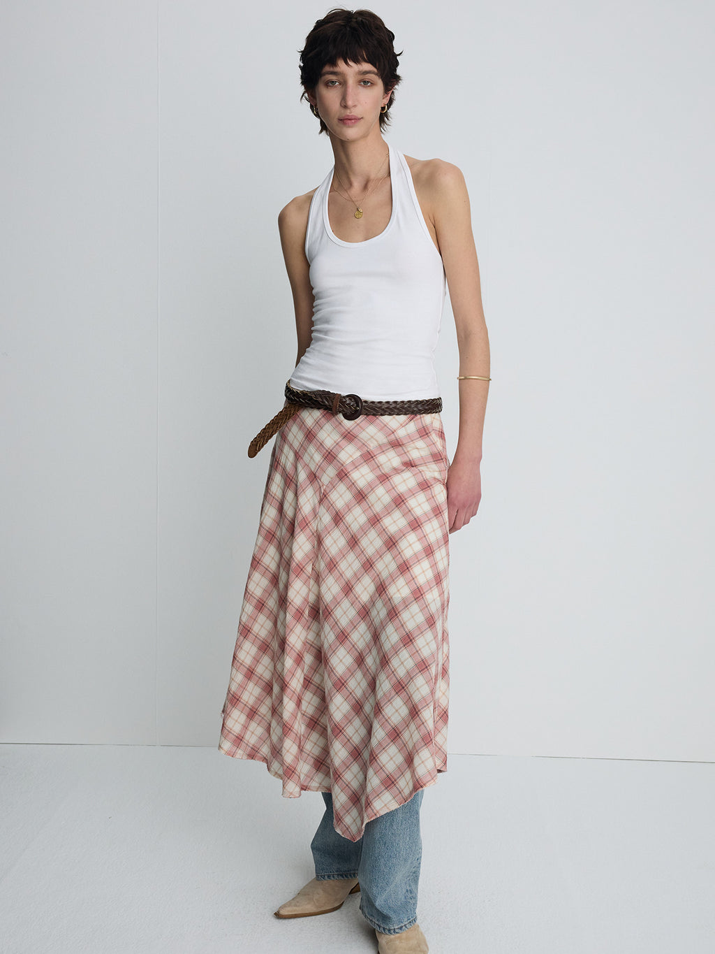 Tonywack - Cotton Check Patchwork Skirt (Pink Check) product image 1 | TRAB K-Fashion Australia