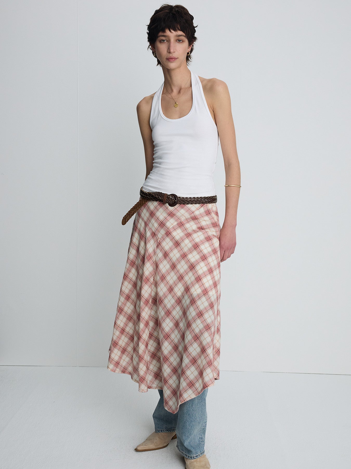 Tonywack - Cotton Check Patchwork Skirt (Pink Check) product image 1 | TRAB K-Fashion Australia