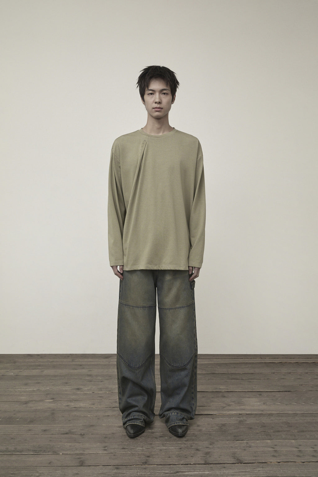 Matin Kim - Tuck Point Long Sleeve Top (Light Khaki) product image 10 | TRAB K-Fashion Australia