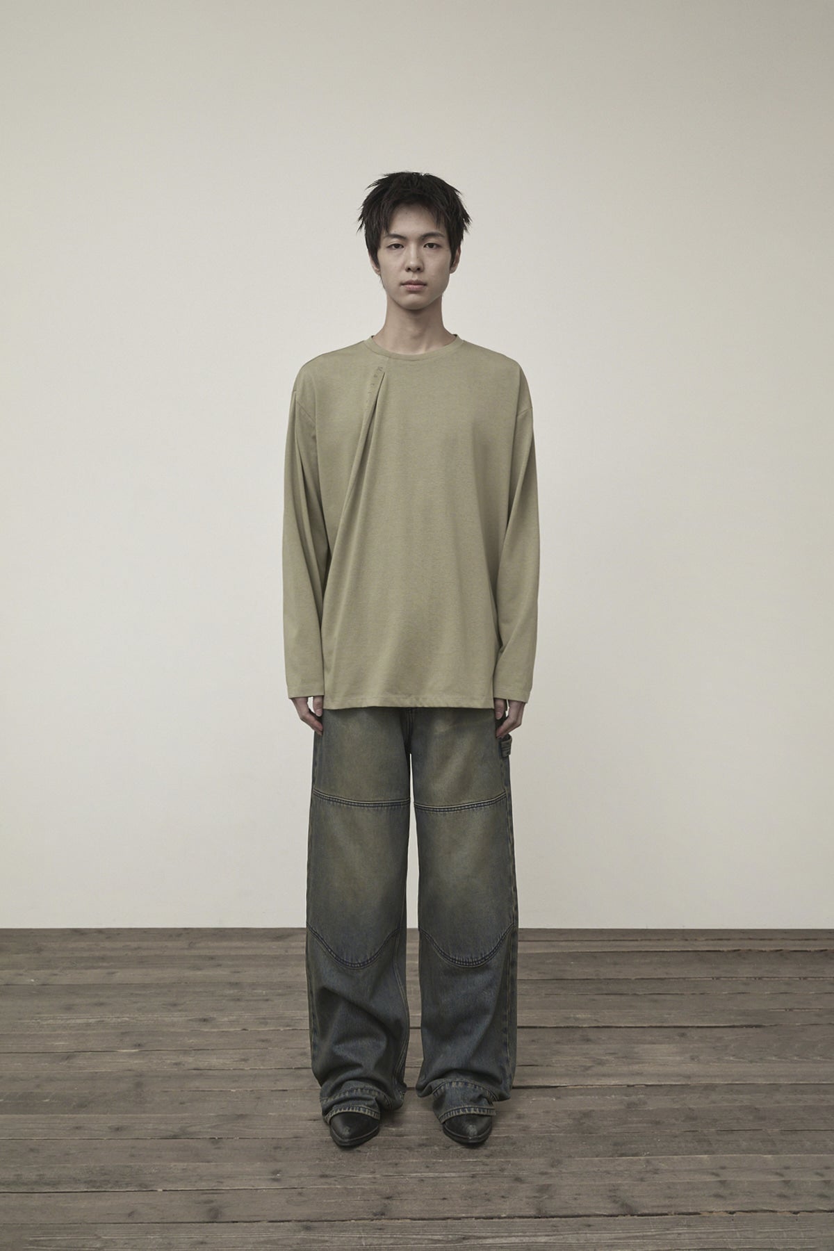 Matin Kim - Tuck Point Long Sleeve Top (Light Khaki) product image 10 | TRAB K-Fashion Australia