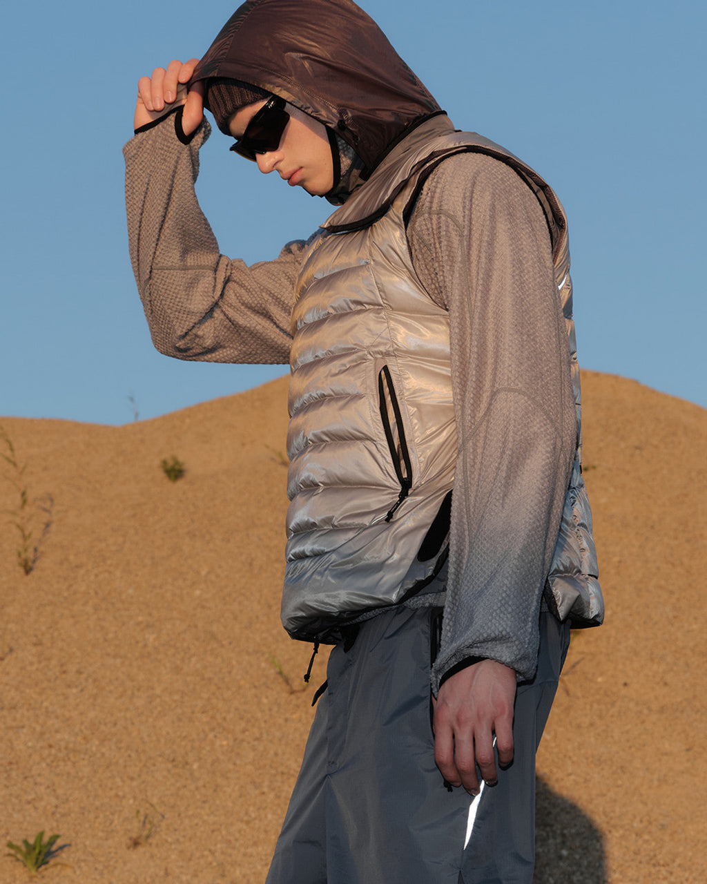 Eastlogue - Asymmetric Bullet Proof Down Vest (Silver) product image 2 | TRAB K-Fashion Australia