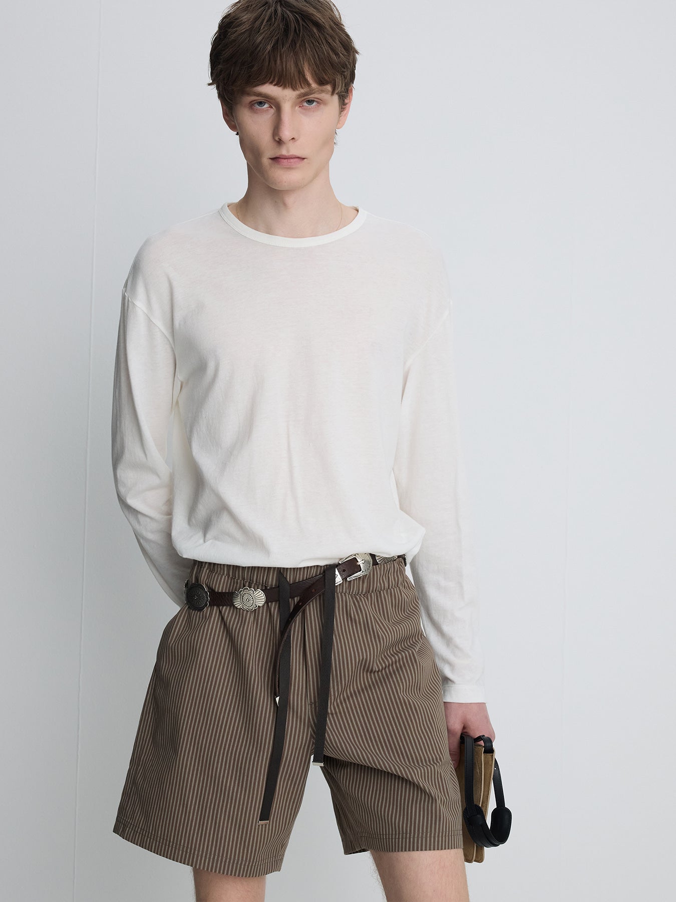 Tonywack - Striped Cotton Lounge Shorts (Olive Brown) product image 4 | TRAB K-Fashion Australia