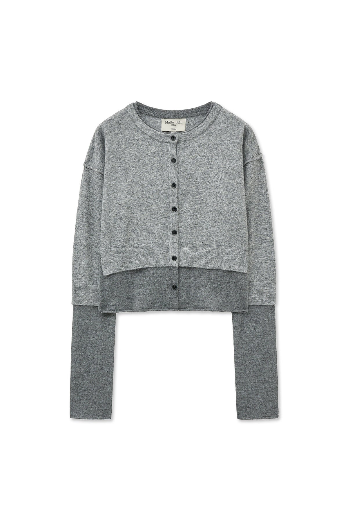 Matin Kim - Layered Texture Knit Cardigan (Grey) product image 1 | TRAB K-Fashion Australia