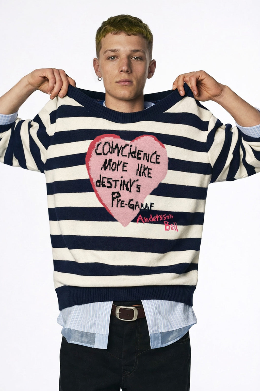 Andersson Bell - Boy's Heart Message Crew-Neck Sweater (Navy/Ivory) product image 1 | TRAB K-Fashion Australia