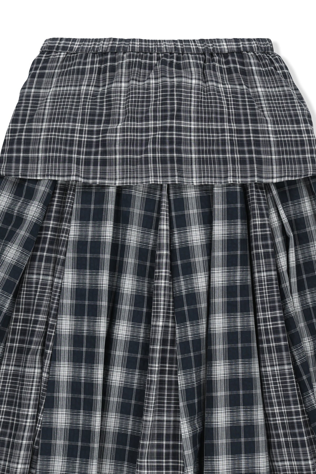 Matin Kim - Mixed Check Sleeve Tie Flare Skirt (Navy) product image 5 | TRAB K-Fashion Australia