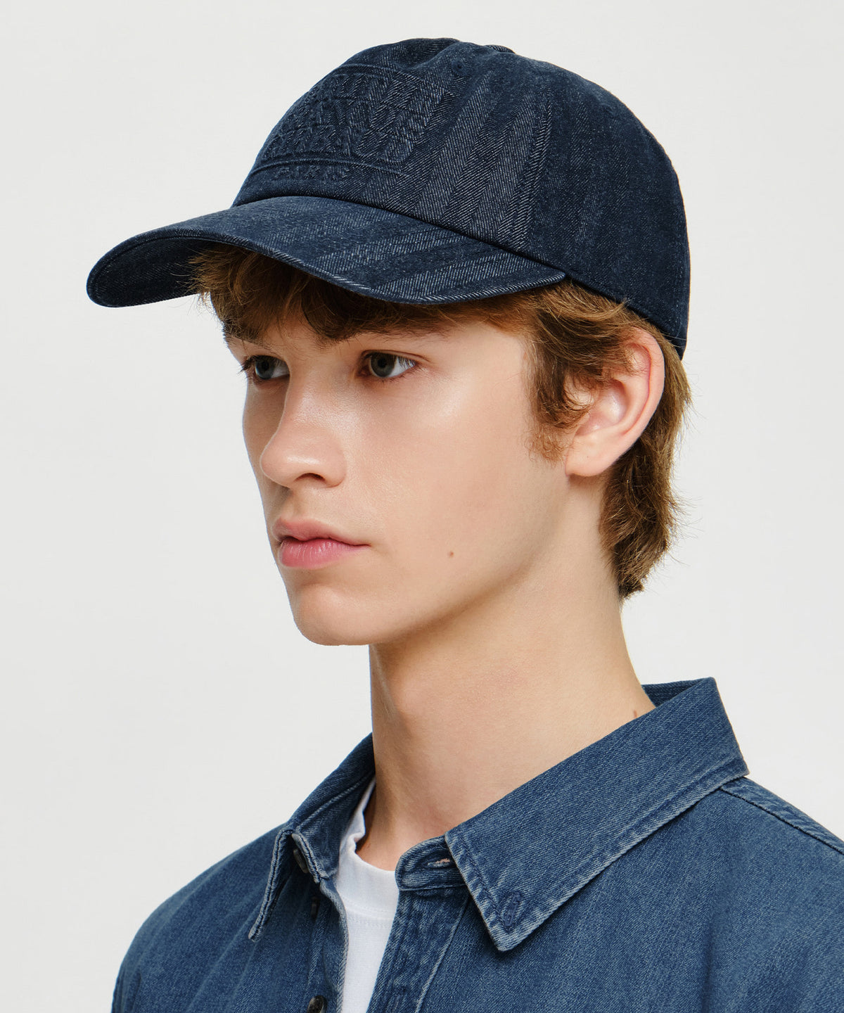 Marithe & Francois Girbaud - Embo Classic Logo 5-panel Herringbone Denim Cap (Indigo) product image 6 | TRAB K-Fashion Australia