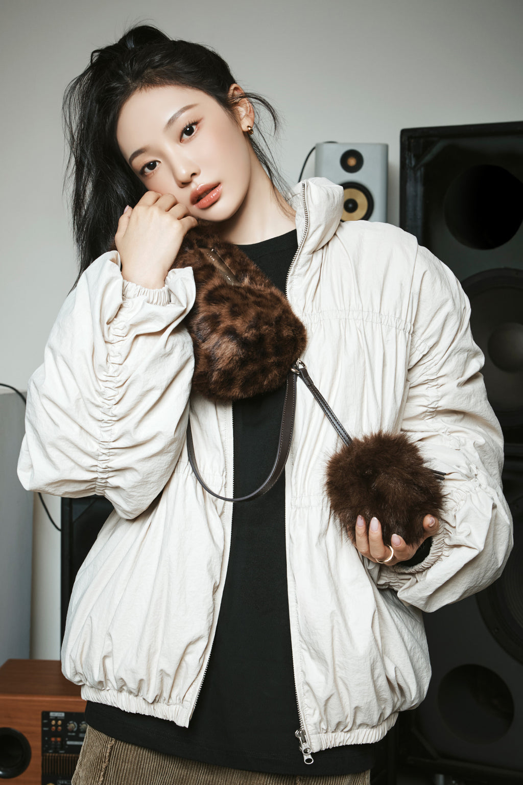 Matin Kim - Hairy Fur Mini Cube Pouch (Brown) product image 1 | TRAB K-Fashion Australia