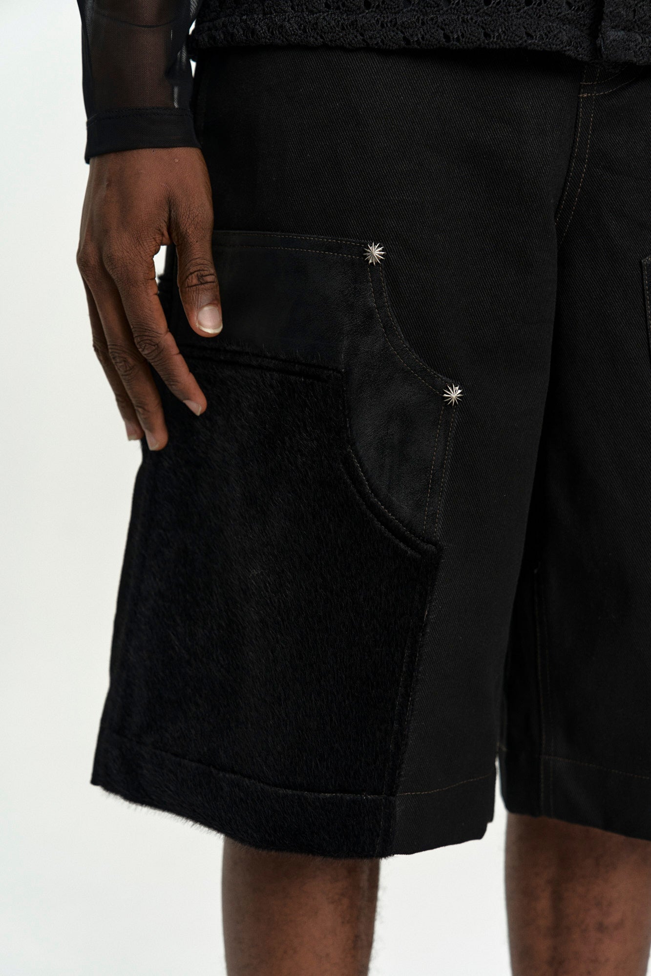 Andersson Bell - Faux Pony Patchwork Carpenter Shorts (Black) product image 6 | TRAB K-Fashion Australia