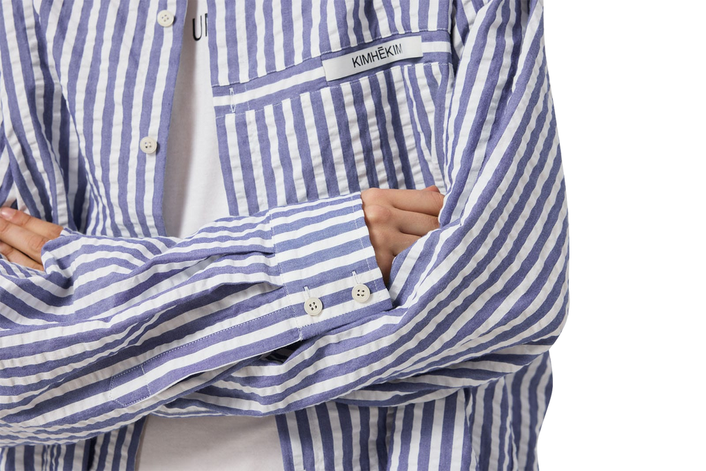 Kimhe Kim - Stripped Label Shirt (Blue) product image 7 | TRAB K-Fashion Australia
