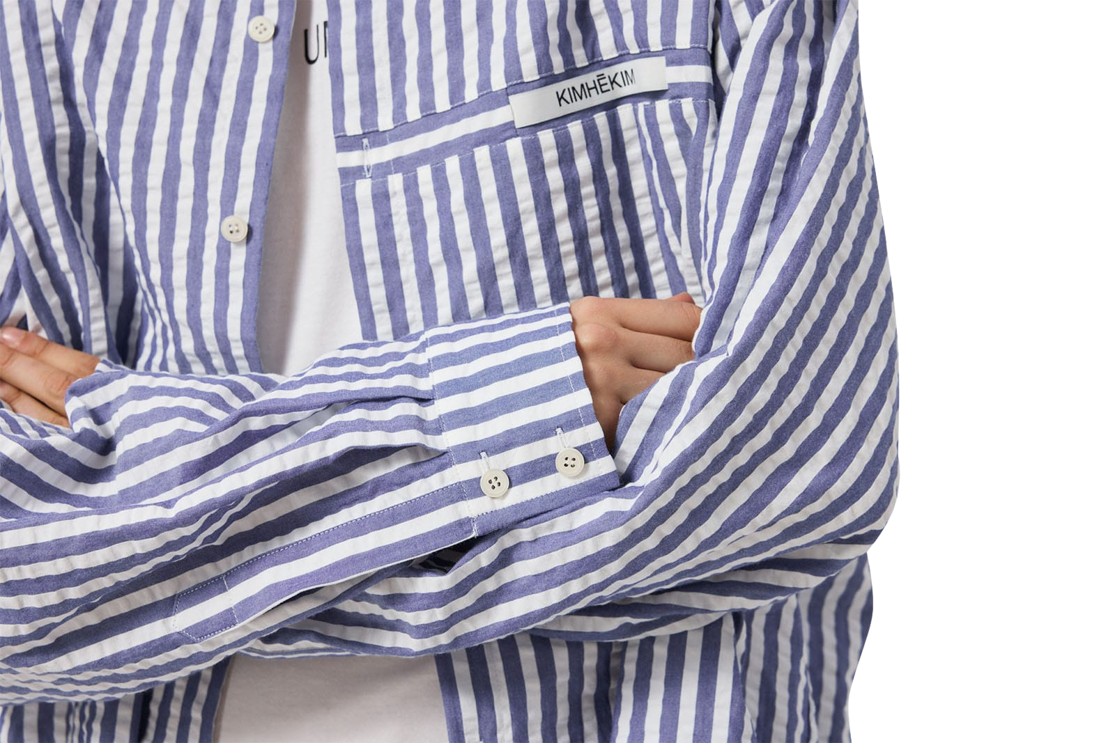 Kimhe Kim - Stripped Label Shirt (Blue) product image 7 | TRAB K-Fashion Australia