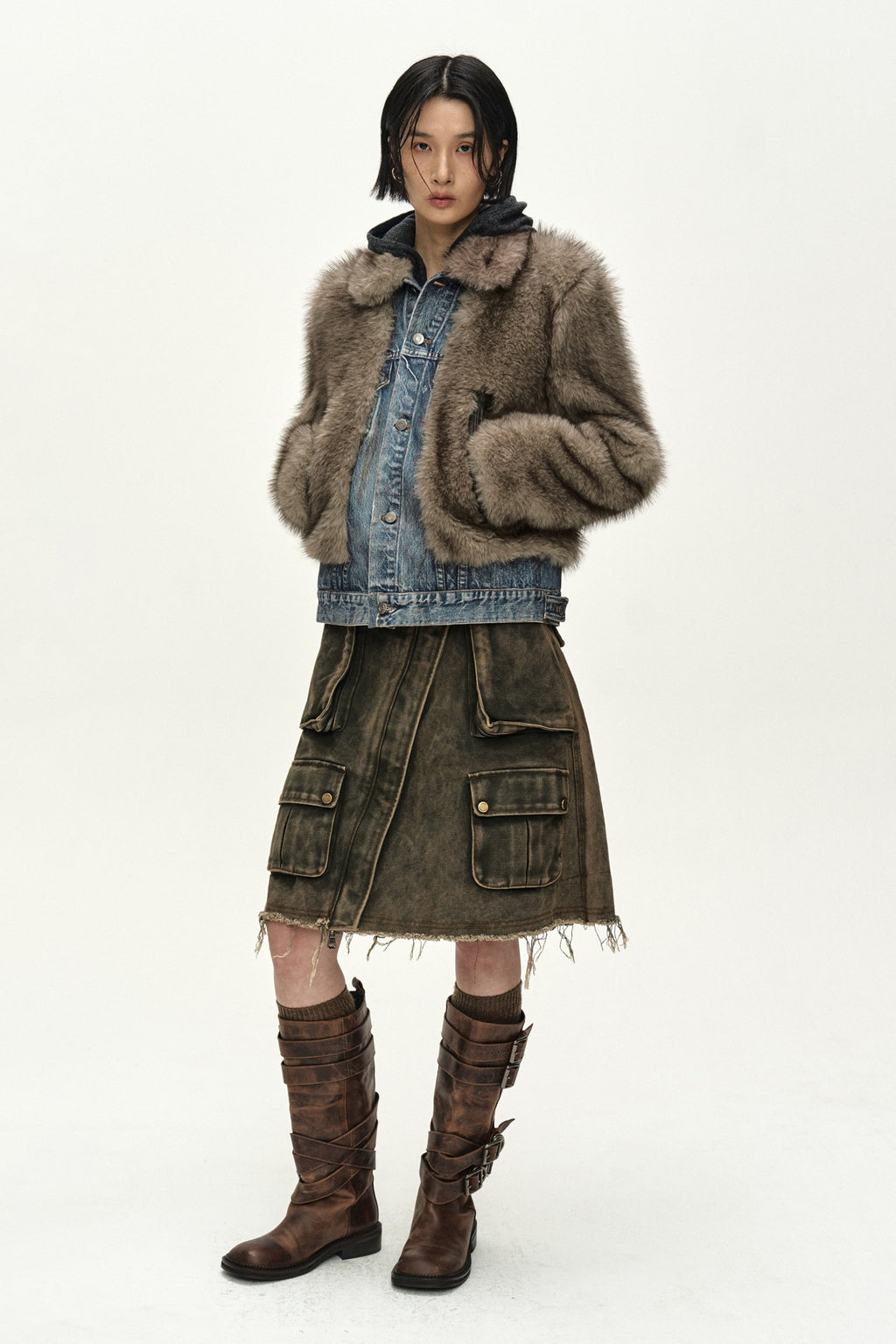Andersson Bell - Fur On Denim Jacket (Grey) product image 4 | TRAB K-Fashion Australia