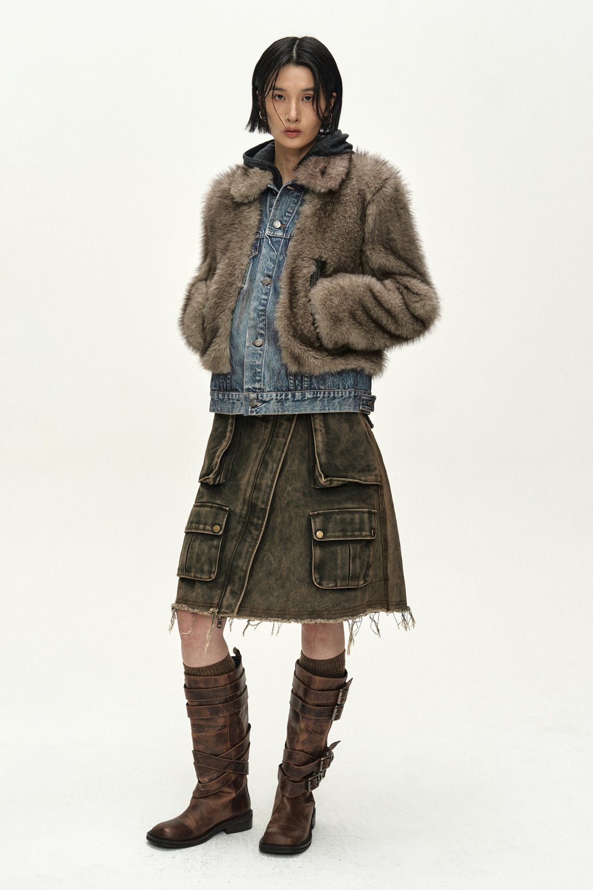 Andersson Bell - Fur On Denim Jacket (Grey) product image 4 | TRAB K-Fashion Australia
