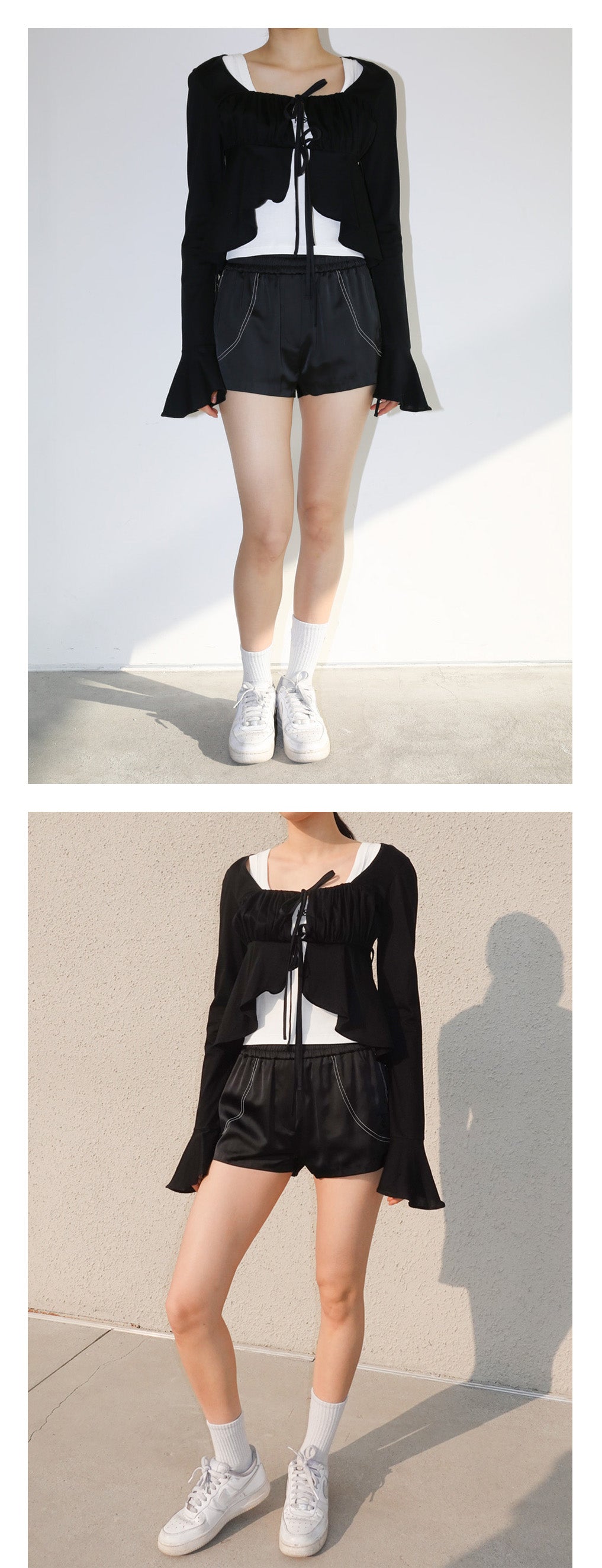 Kijun - Shirring Tie Blouse (Black) product image 1 | TRAB K-Fashion Australia