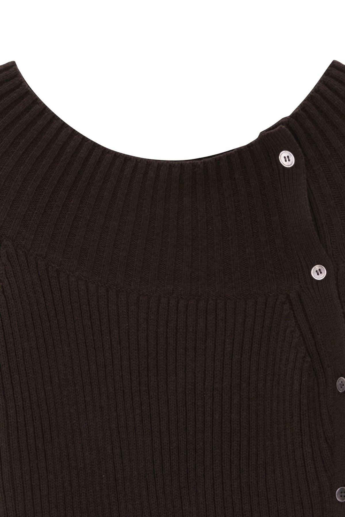 Matin Kim - One Shoulder Button Point Knit Dress (Dark Brown) product image 3 | TRAB K-Fashion Australia