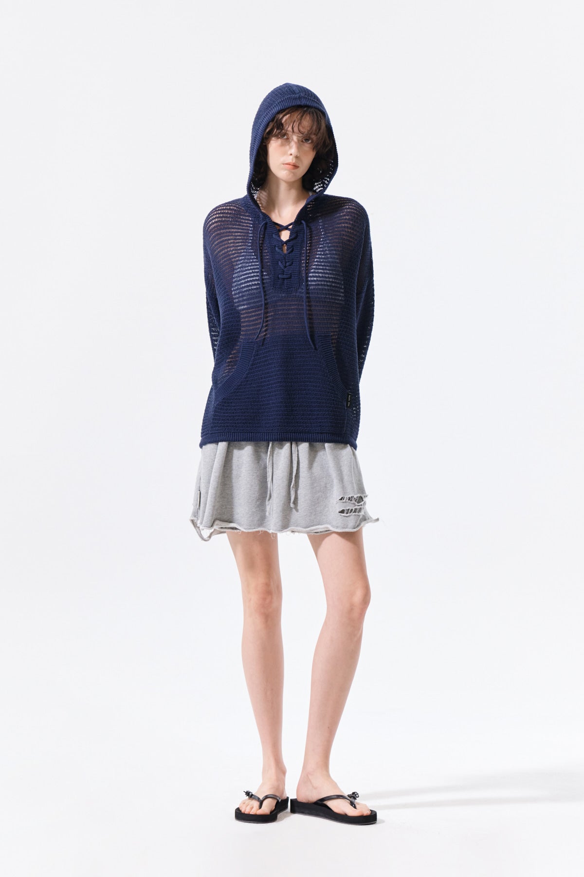 Matin Kim - Oversized Mesh Knit Hoodie (Navy) product image 9 | TRAB K-Fashion Australia