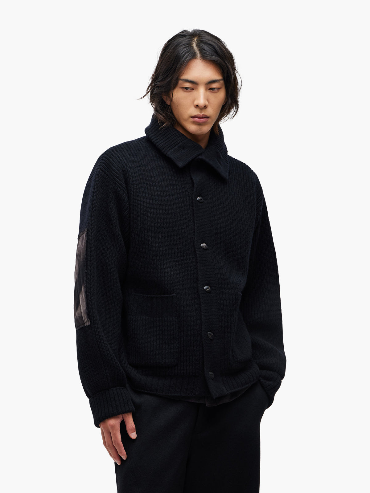 Jiyong Kim - Sun-Bleached Wide Collar Knit Cardigan (Black) product image 2 | TRAB K-Fashion Australia