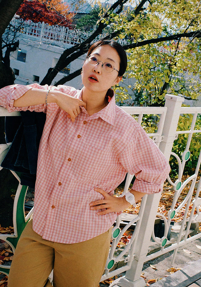 Collect Pieces - Peace Bird Shirts (Checked Pink) product image 8 | TRAB K-Fashion Australia